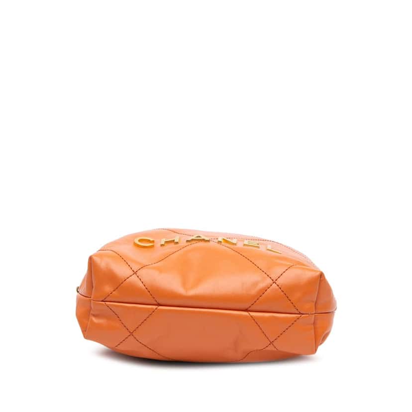 Chanel Mini Shiny Calfskin 22 Handbag Orange Leather Good condition - Inside View