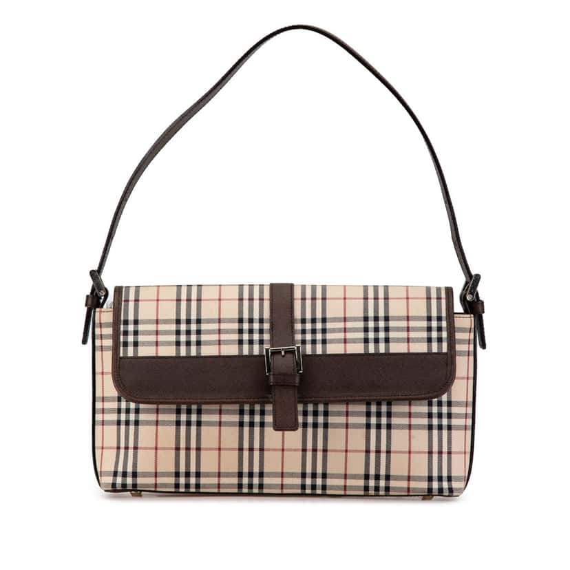 Burberry House Check Canvas Shoulder Bag Brown Canvas Good condition - Front View