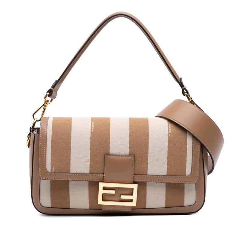 Fendi Pequin Canvas Baguette Satchel Brown Canvas Good condition - Front View