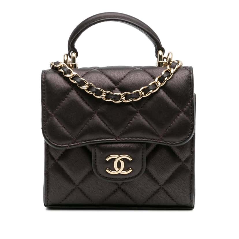 Chanel CC Quilted Iridescent Lambskin Top Handle Flap Clutch With Chain Red Leather Good condition - Front View