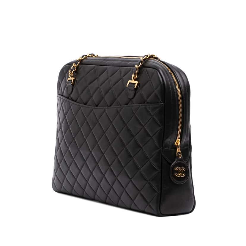 Chanel Quilted Lambskin Shoulder Bag Black Leather Good condition - Back View