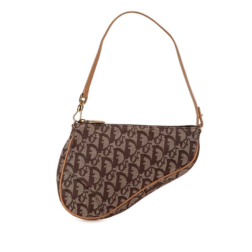 Dior Mini Diorissimo Canvas Saddle Pochette Brown Canvas Good condition - Front View