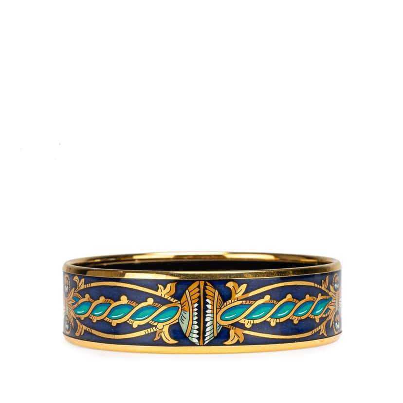 Hermès Wide Enamel Cloisonne Bangle 65 Blue Good condition - Front View