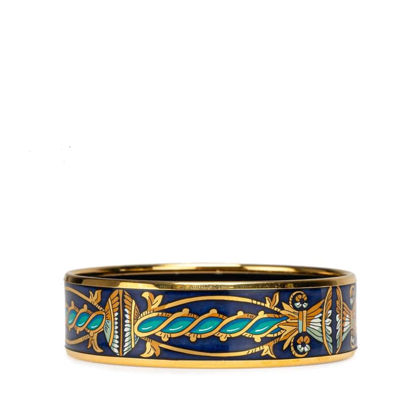 Hermès Wide Enamel Cloisonne Bangle 65 Blue Good condition - Back View