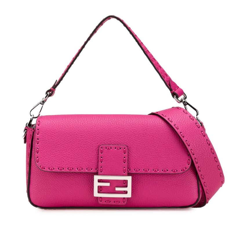 Fendi Leather Selleria Baguette Satchel Pink Leather Good condition - Front View
