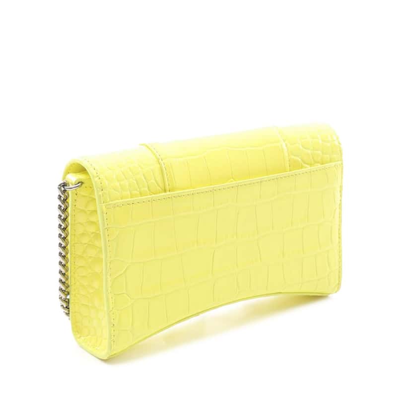 Balenciaga Shiny Calfskin Crocodile Embossed Hourglass Wallet On Chain Yellow Leather Good condition - Back View