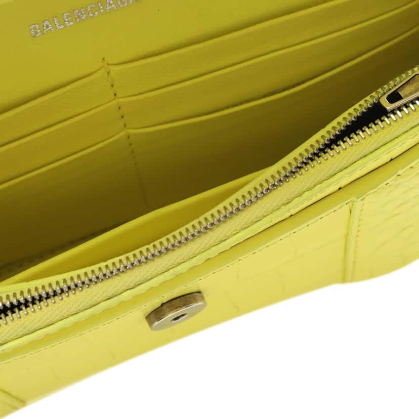 Balenciaga Shiny Calfskin Crocodile Embossed Hourglass Wallet On Chain Yellow Leather Good condition - Box View