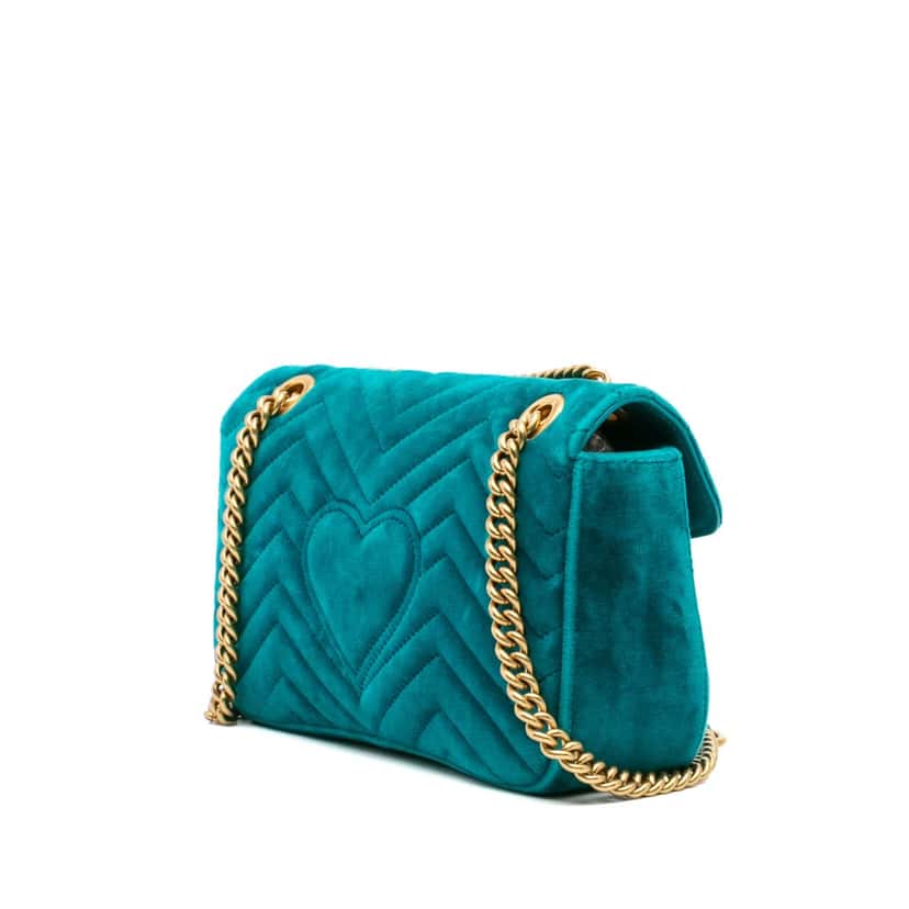 Gucci Small GG Marmont Matelasse Velvet Flap Crossbody Blue Velvet Good condition - Back View