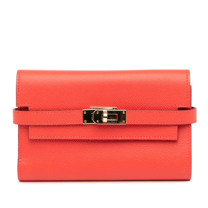Hermès Medium Epsom Kelly Depliant Wallet Red Leather Good condition - Front View