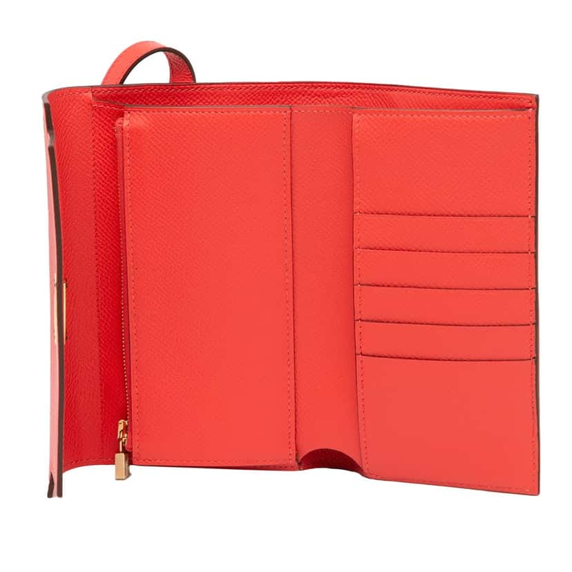 Hermès Medium Epsom Kelly Depliant Wallet Red Leather Good condition - Model View