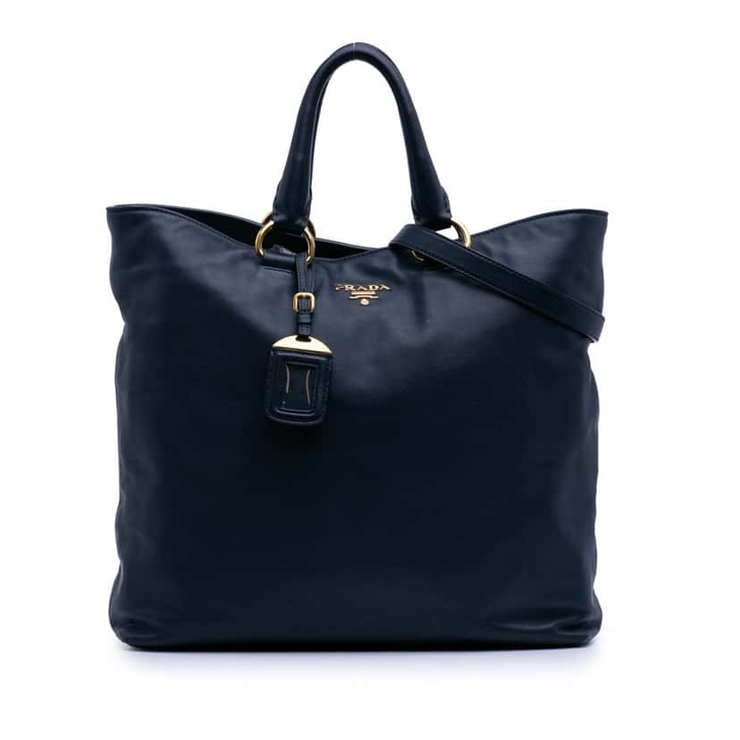 Prada Soft Calf Open Convertible Tote Blue Leather Good condition - Front View
