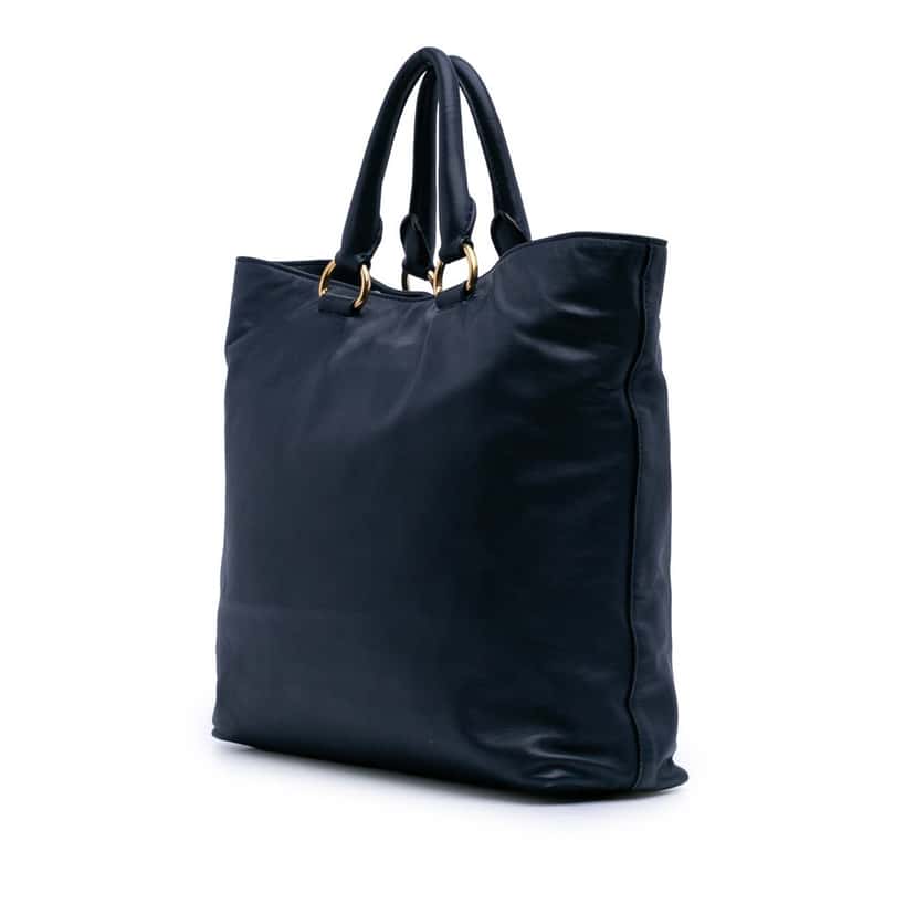 Prada Soft Calf Open Convertible Tote Blue Leather Good condition - Back View