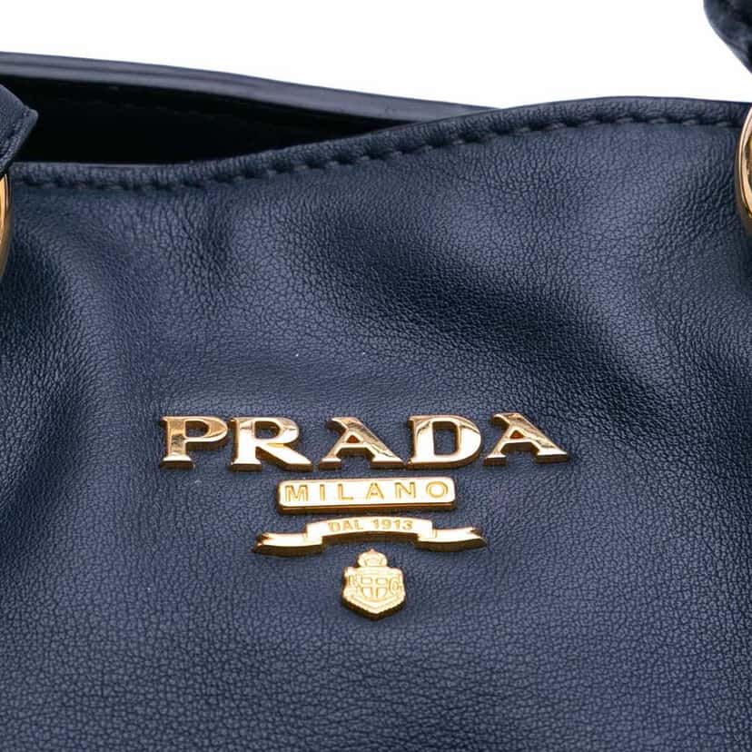 Prada Soft Calf Open Convertible Tote Blue Leather Good condition - Box View