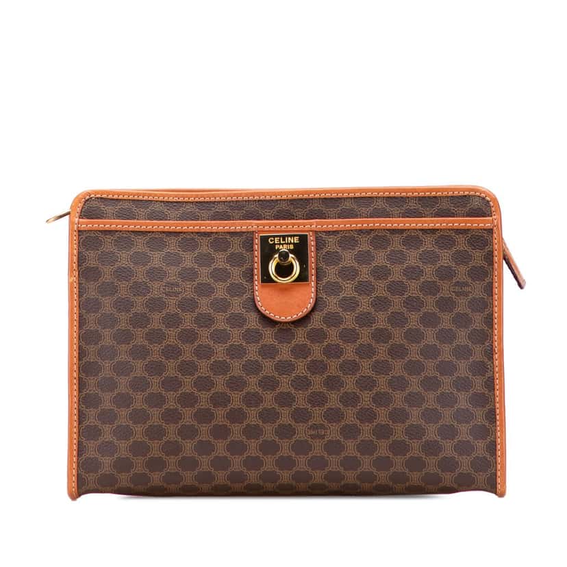 Celine Macadam Coated Canvas Clutch Brown Canvas Good condition - Front View