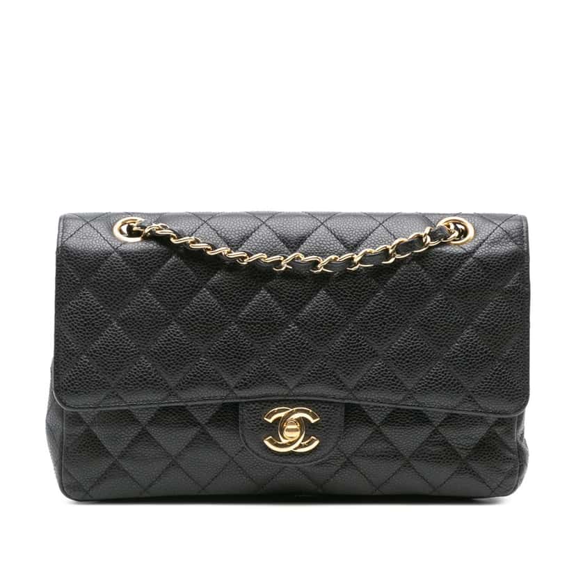 Chanel Medium Classic Caviar Double Flap Black Leather Good condition - Front View