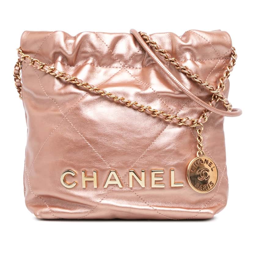 Chanel Mini Metallic Quilted Calfskin 22 Satchel Pink Leather Good condition - Front View