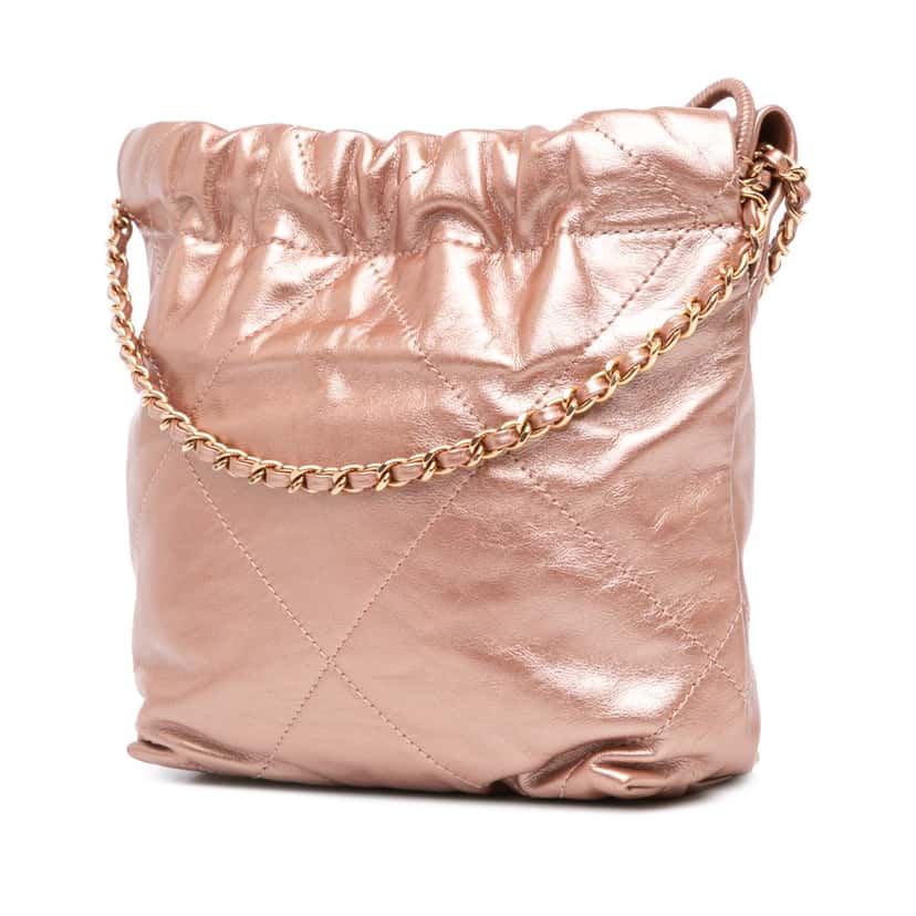 Chanel Mini Metallic Quilted Calfskin 22 Satchel Pink Leather Good condition - Back View