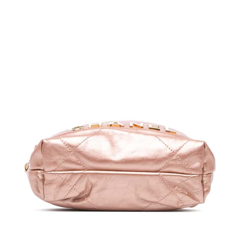 Chanel Mini Metallic Quilted Calfskin 22 Satchel Pink Leather Good condition - Inside View