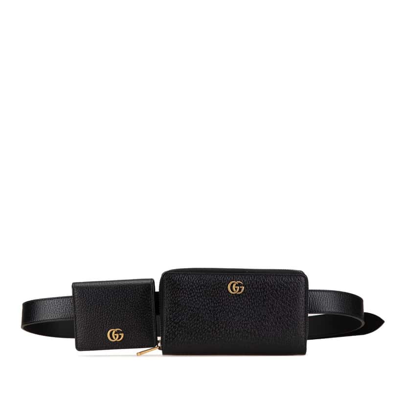Gucci GG Marmont Leather Double Belt Bag Black Leather Good condition - Front View