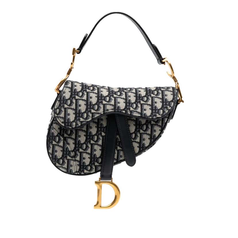 Dior Mini Oblique Canvas Saddle Bag Blue Canvas Good condition - Front View