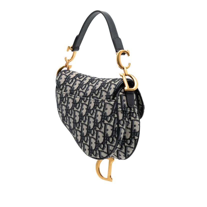 Dior Mini Oblique Canvas Saddle Bag Blue Canvas Good condition - Back View