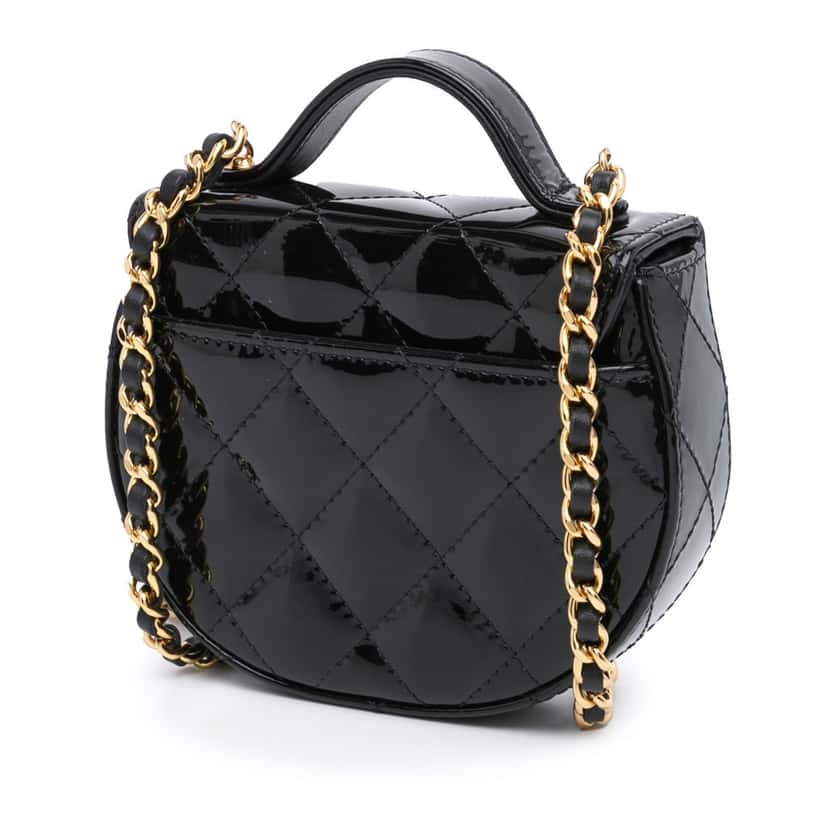 Chanel Mini CC Quilted Patent Leather Top Handle Clutch with Chain Black Leather Good condition - Back View