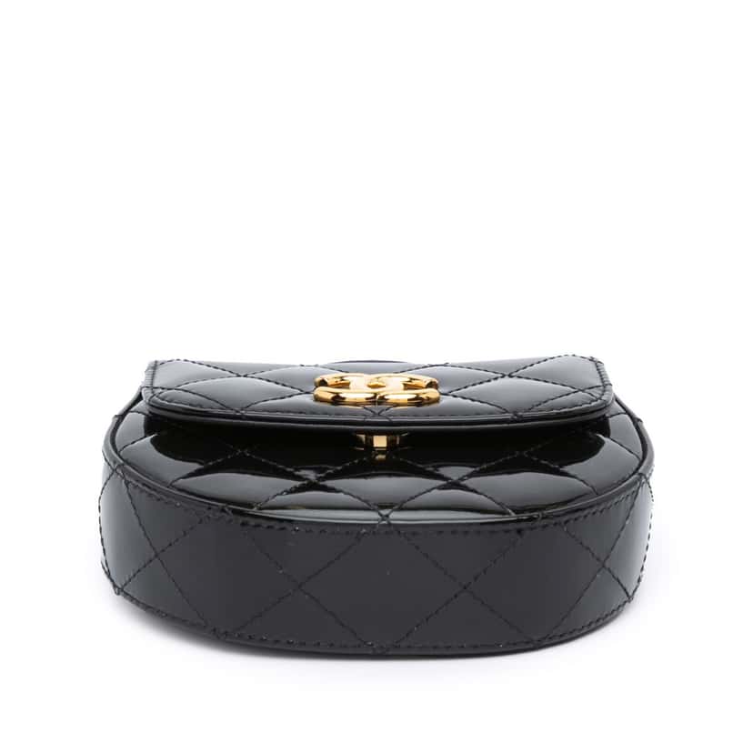 Chanel Mini CC Quilted Patent Leather Top Handle Clutch with Chain Black Leather Good condition - Inside View