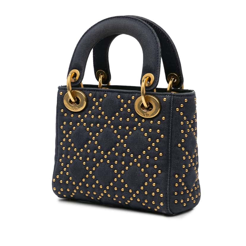 Dior Mini Denim Cannage Studded Supple Lady Dior Blue Denim Good condition - Back View