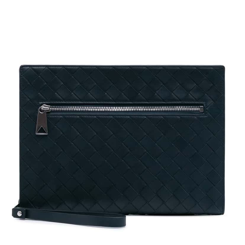 Bottega Veneta Small Calfskin Intrecciato Document Case Blue Leather Good condition - Front View