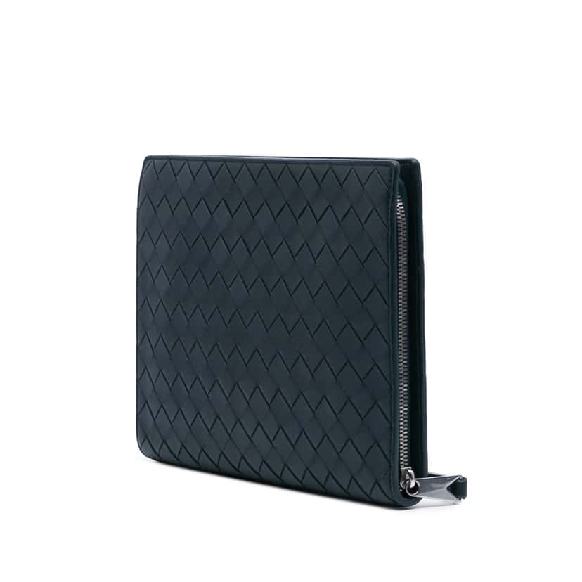Bottega Veneta Small Calfskin Intrecciato Document Case Blue Leather Good condition - Back View