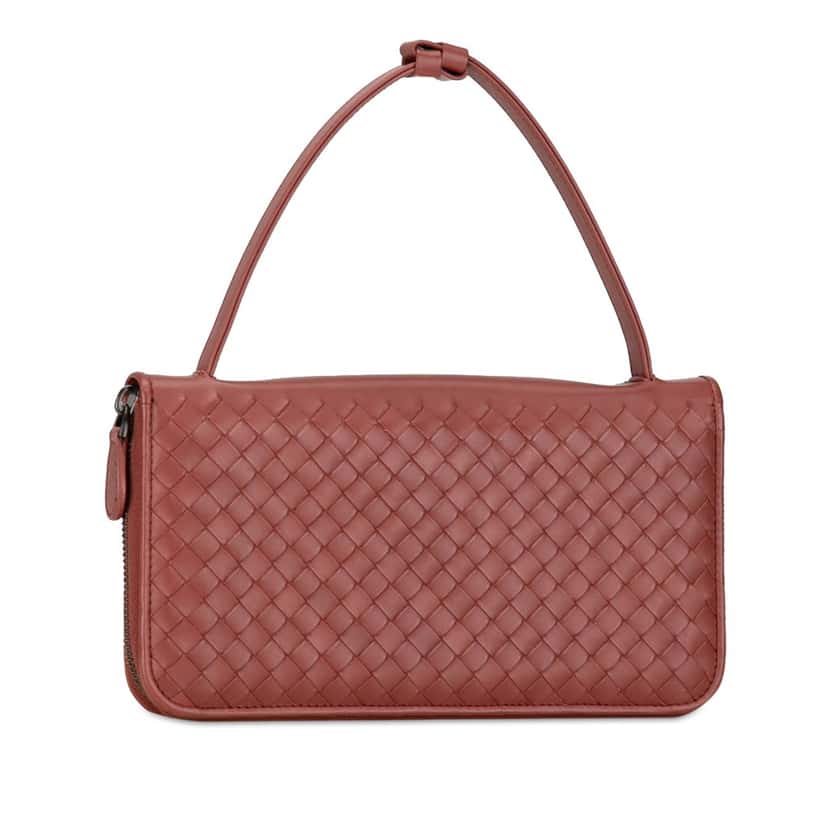 Bottega Veneta Intrecciato Zip Around Long Wallet Red Leather Good condition - Back View