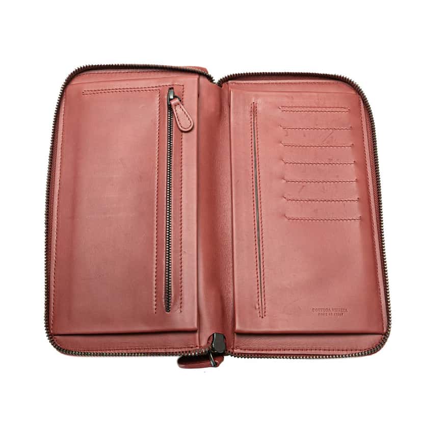 Bottega Veneta Intrecciato Zip Around Long Wallet Red Leather Good condition - Box View