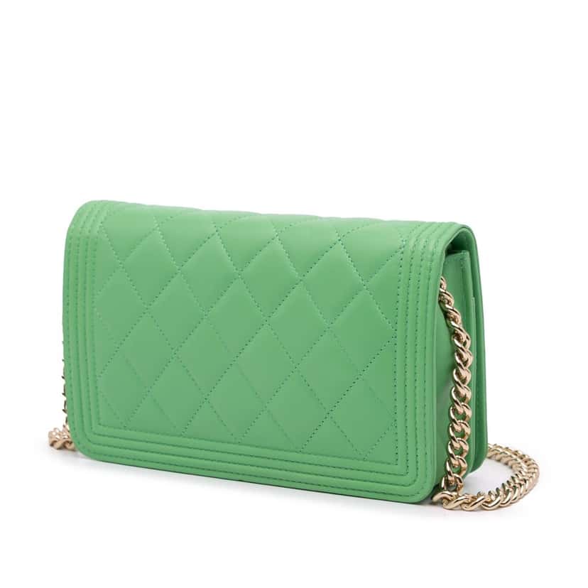Chanel Lambskin Boy Wallet On Chain Green Leather Good condition - Back View