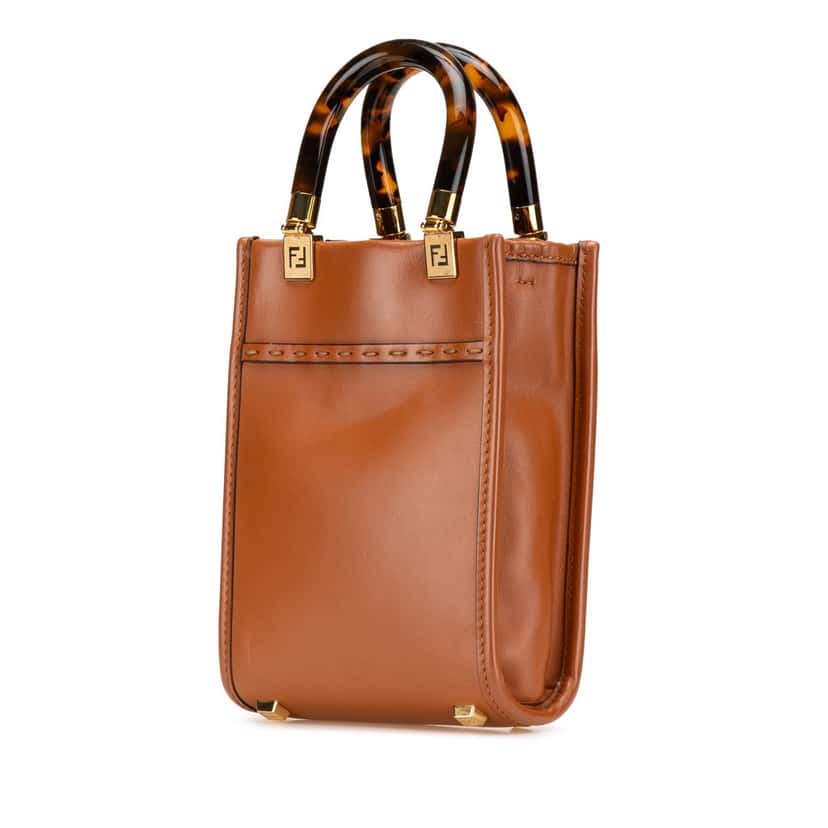Fendi Mini Leather Sunshine Shopper Tote Brown Leather Good condition - Back View