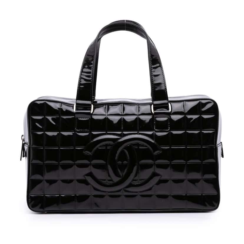 Chanel CC Chocolate Bar Patent Bowler Bag Black Leather Good condition - Front View