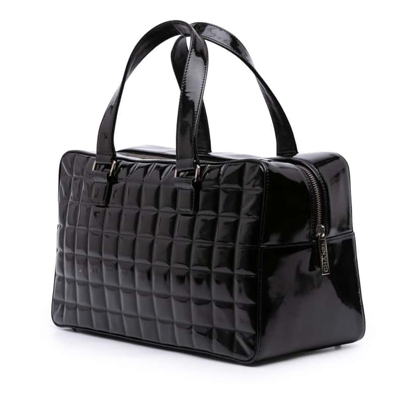 Chanel CC Chocolate Bar Patent Bowler Bag Black Leather Good condition - Back View