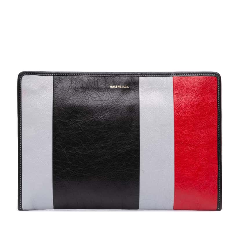 Balenciaga Lambskin Bazar Clutch Black Leather Good condition - Front View