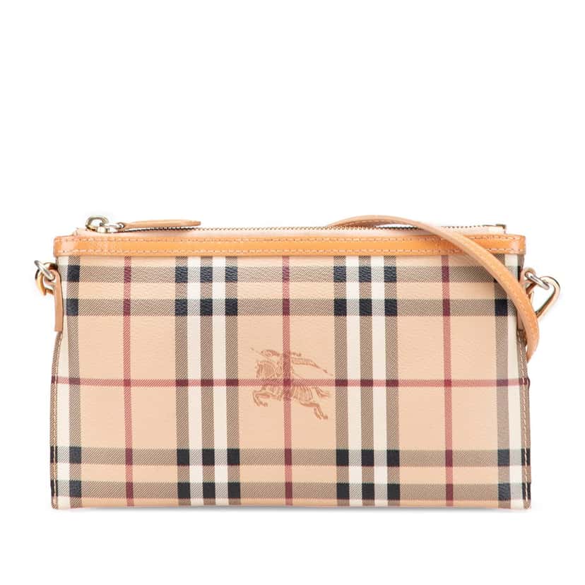 Burberry Haymarket Check Coated Canvas Peyton Crossbody Brown Canvas Good condition - Front View