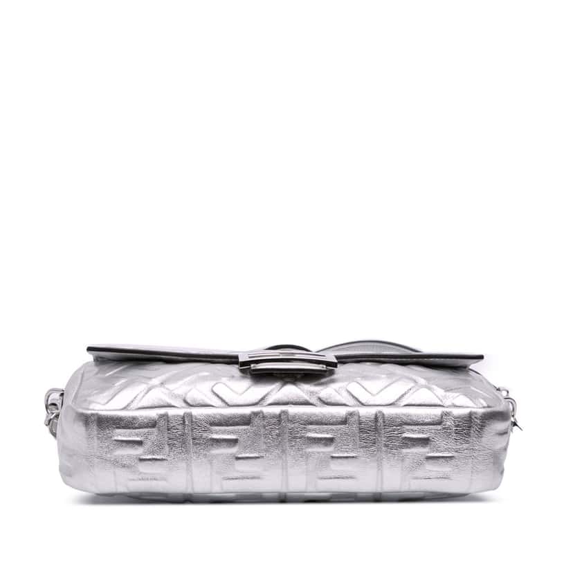Fendi Zucca Embossed Leather Baguette Satchel Silver Leather Good condition - Inside View