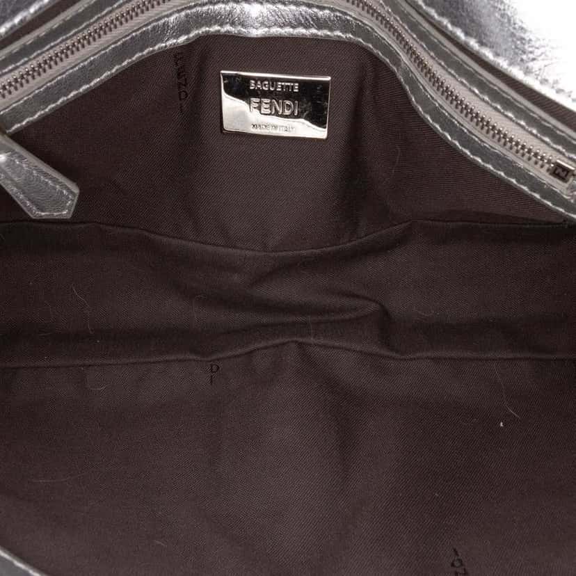 Fendi Zucca Embossed Leather Baguette Satchel Silver Leather Good condition - Model View