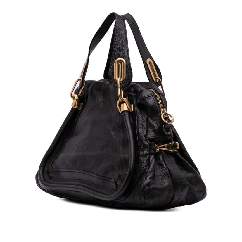 Chloé Medium Pebbled Leather Paraty Satchel Black Leather Fair condition - Back View