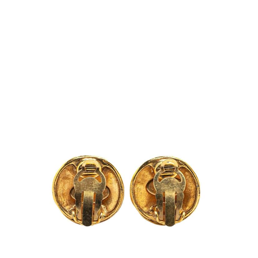 Chanel Gold Plated CC Round Clip On Earrings Gold Metal Good condition - Back View