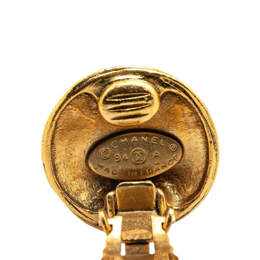 Chanel Gold Plated CC Round Clip On Earrings Gold Metal Good condition - Inside View