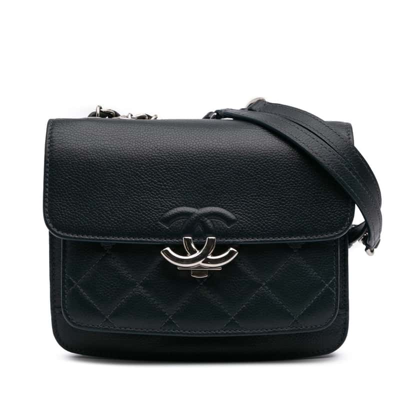 Chanel Mini Quilted Caviar CC Box Flap Blue Leather Good condition - Front View