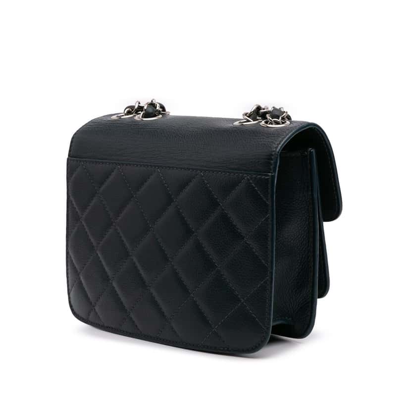Chanel Mini Quilted Caviar CC Box Flap Blue Leather Good condition - Back View