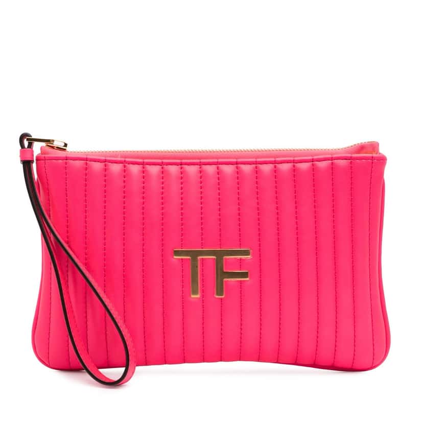 Tom Ford Quilted Calfskin TF Clutch Pink Leather Good condition - Front View