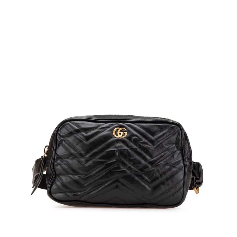 Gucci GG Marmont Square Matelasse Leather Belt Bag Black Leather Good condition - Front View