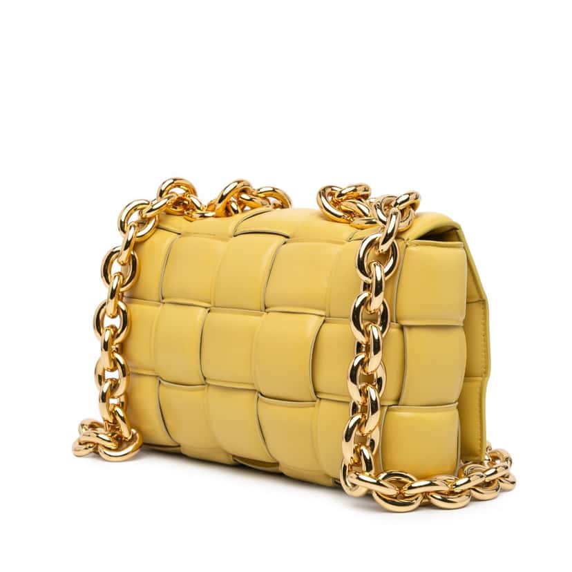 Bottega Veneta Nappa Intrecciato Padded Chain Cassette Satchel Yellow Leather Good condition - Back View