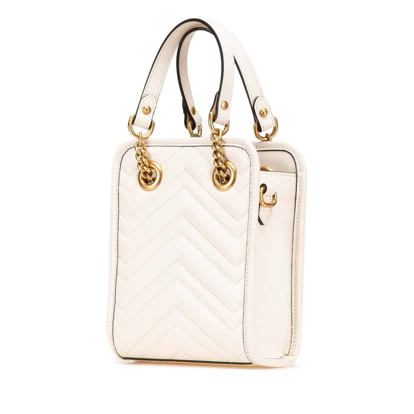 Gucci Mini GG Marmont Matelasse Leather Satchel White Leather Good condition - Back View