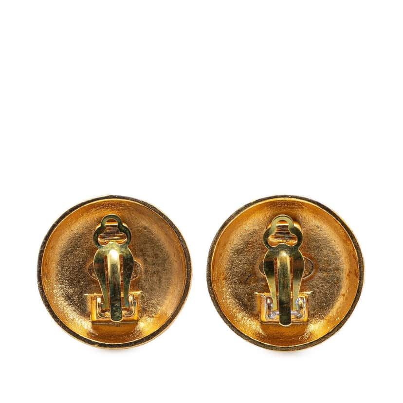 Chanel Gold Plated CC Round Clip on Earrings Gold Metal Good condition - Back View